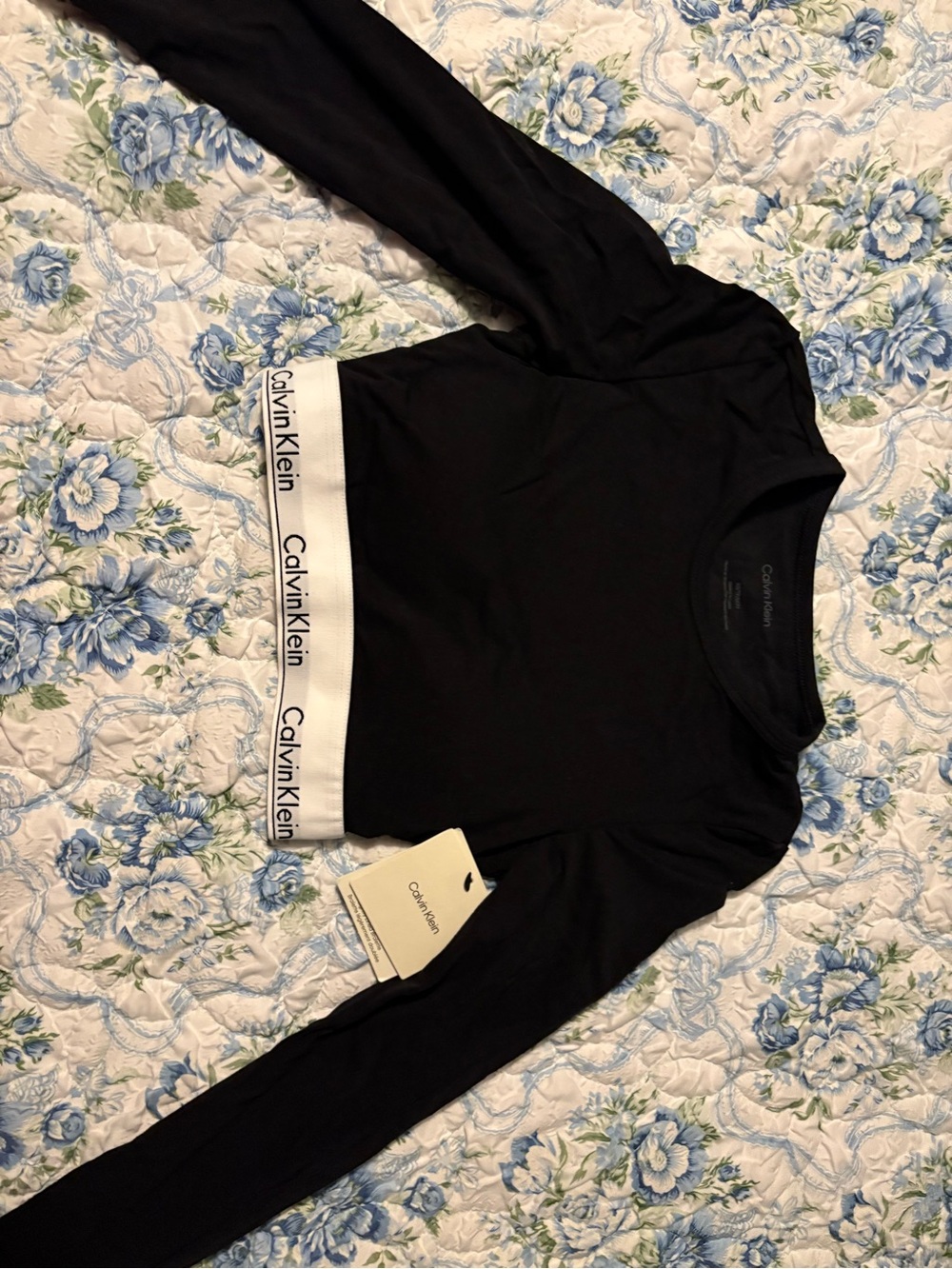 Calvin Klein Black Long Sleeve Sports Bra with Logo Band